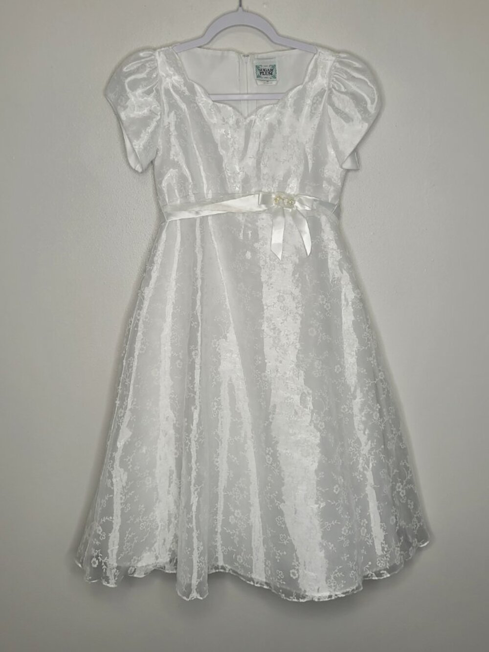 Vintage Sugar Plum white girls bow tie short sleeve mini bridal church dress 10